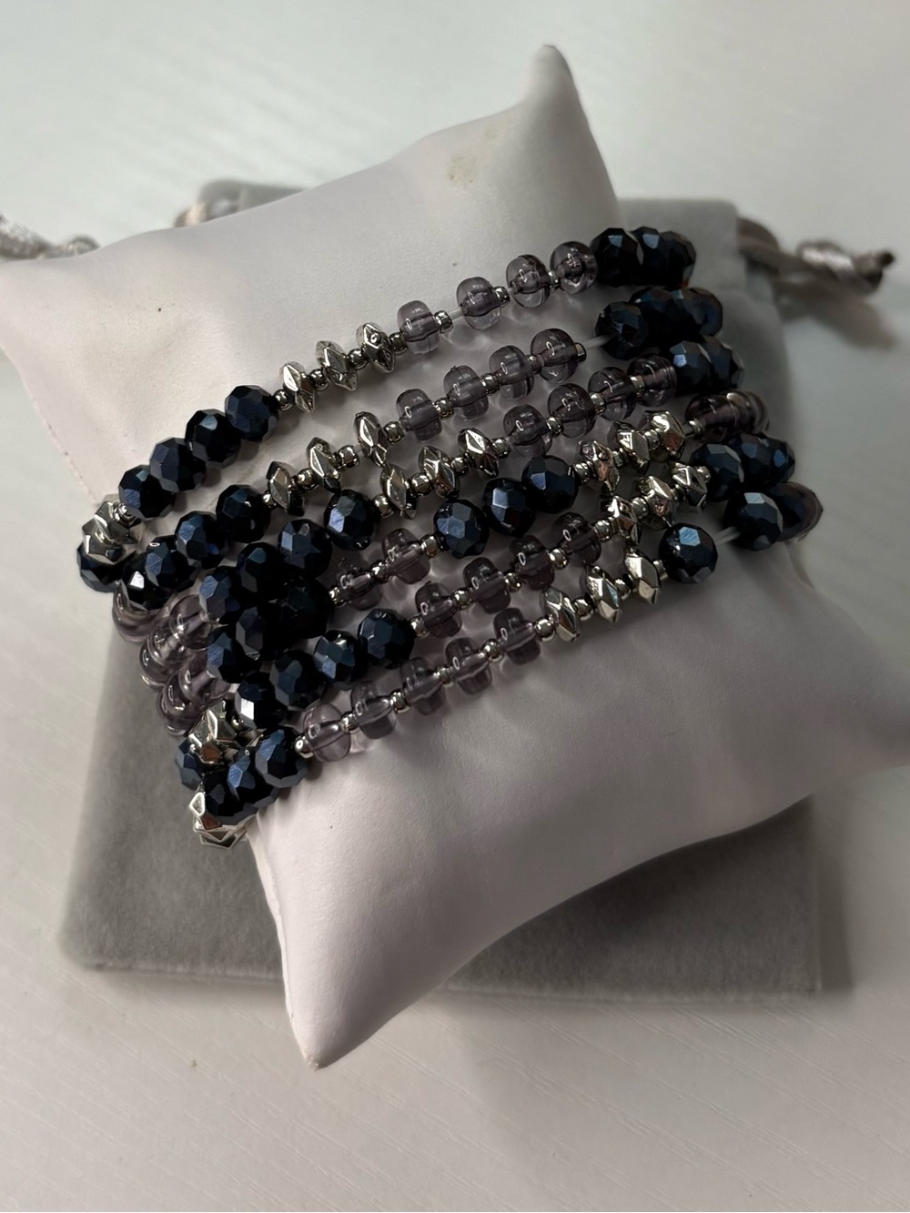 Multi-Strand Hematite and Silver Beaded Wrap Bracelet